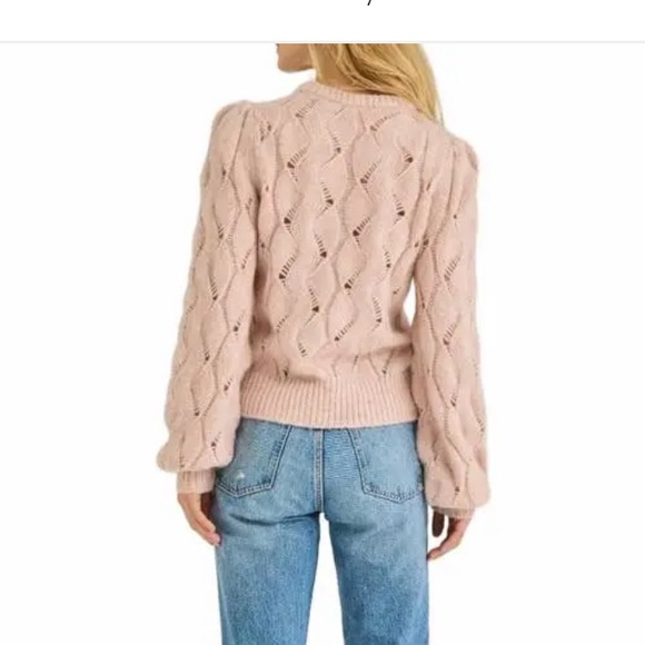 NWT Rebecca Taylor Alpaca Chainette Sweater Blush Cable Knit Crewneck